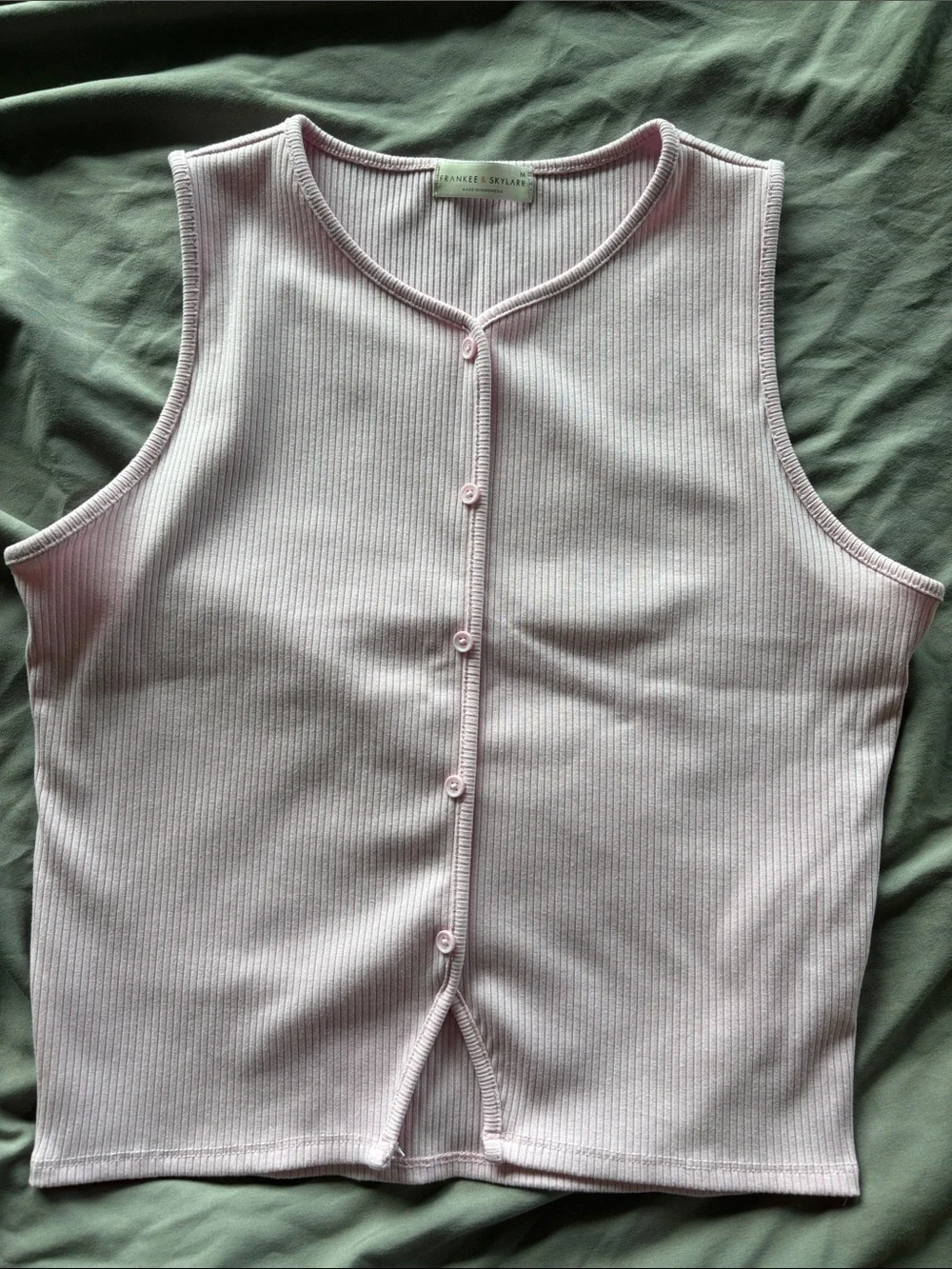 Light pink Ribbed Button-Front Tank Top - Picture 4 of 4